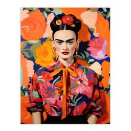 "Wee Blue Coo Wall Art Print Fierce Mexican Artist Woman Vibrant Oil Painting Orange Pink Blue Bold Floral Portrait Poster - Size: W12"" x H16""" - thumbnail 1