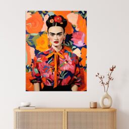 "Wee Blue Coo Wall Art Print Fierce Mexican Artist Woman Vibrant Oil Painting Orange Pink Blue Bold Floral Portrait Poster - Size: W12"" x H16""" - thumbnail 4