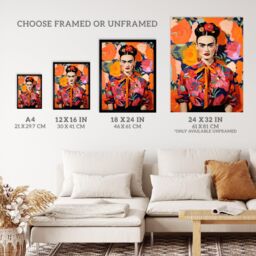 "Wee Blue Coo Wall Art Print Fierce Mexican Artist Woman Vibrant Oil Painting Orange Pink Blue Bold Floral Portrait Poster - Size: W12"" x H16""" - thumbnail 3