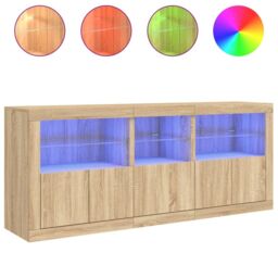 Berkfield Home Sideboard with LED Lights Sonoma Oak 162x37x67 cm in Brown - Size: 162 x 37 x 67 cm - thumbnail 2