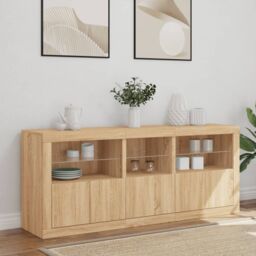 Berkfield Home Sideboard with LED Lights Sonoma Oak 162x37x67 cm in Brown - Size: 162 x 37 x 67 cm - thumbnail 3