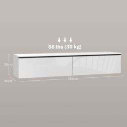 HOMCOM Wall Mounted TV Stand Unit with Storage & High Gloss Effect, White - thumbnail 3