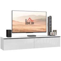 HOMCOM Wall Mounted TV Stand Unit with Storage & High Gloss Effect, White - thumbnail 2