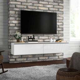 HOMCOM Wall Mounted TV Stand Unit with Storage & High Gloss Effect, White