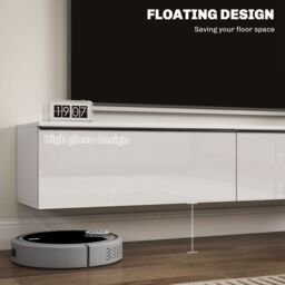 HOMCOM Wall Mounted TV Stand Unit with Storage & High Gloss Effect, White - thumbnail 4