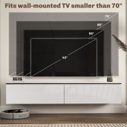 HOMCOM Wall Mounted TV Stand Unit with Storage & High Gloss Effect, White - thumbnail 6