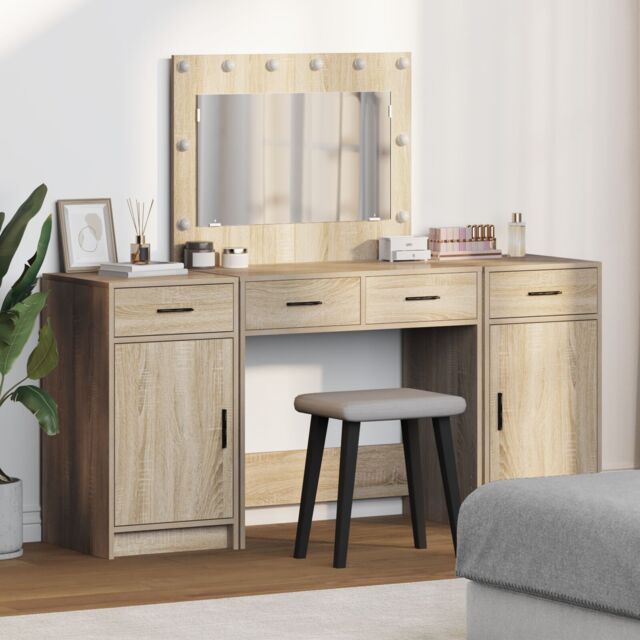 Berkfield Home 3 Piece Dressing Table Set with LED Sonoma Oak Engineered Wood - image 1
