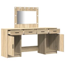 Berkfield Home 3 Piece Dressing Table Set with LED Sonoma Oak Engineered Wood - thumbnail 5