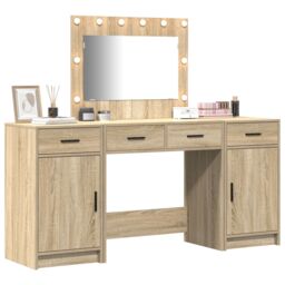 Berkfield Home 3 Piece Dressing Table Set with LED Sonoma Oak Engineered Wood - thumbnail 3