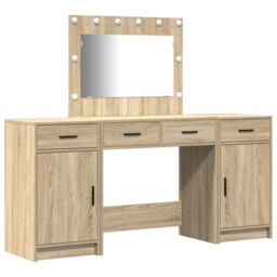 Berkfield Home 3 Piece Dressing Table Set with LED Sonoma Oak Engineered Wood - thumbnail 2