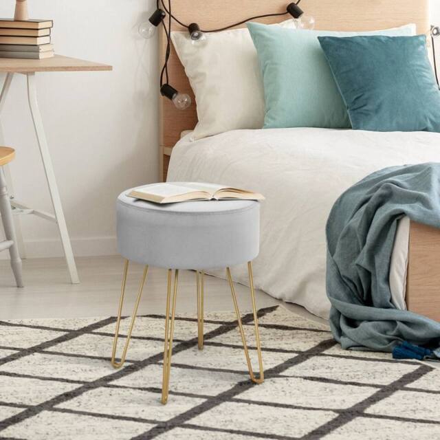 EONLION Modern Round Footstool Ottoman Footrest in Grey - Size: 100 cm - image 1