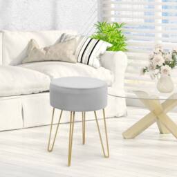EONLION Modern Round Footstool Ottoman Footrest in Grey - Size: 100 cm - thumbnail 4