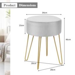 EONLION Modern Round Footstool Ottoman Footrest in Grey - Size: 100 cm - thumbnail 2