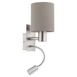 Loops Wall Light Colour Satin Nickel Shade Taupe Fabric Bulb E27 LED 1x40W 1x3.5W in Metallics