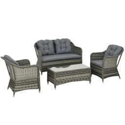 OUTSUNNY 4 Pieces Rattan Sofa Set Outdoor Conservatory Furniture with Cushions in Grey - thumbnail 2