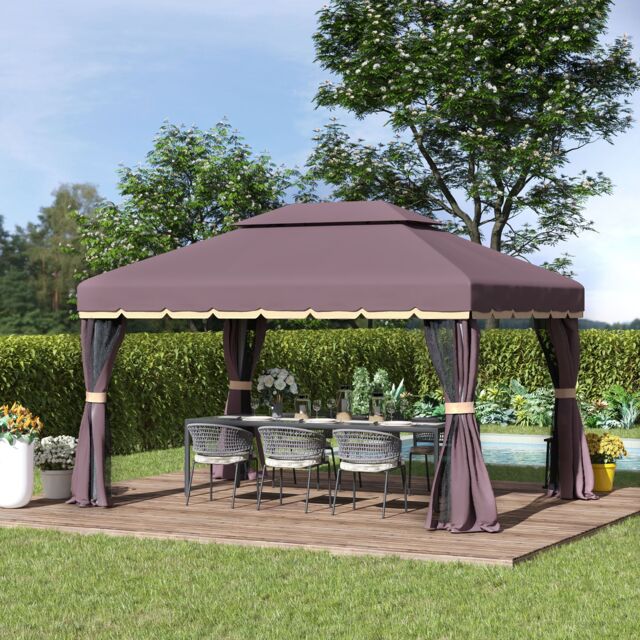 OUTSUNNY 3m x 3.6m Aluminium Gazebo Canopy Patio Marquee Party Tent in Chocolate - image 1