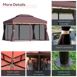 OUTSUNNY 3m x 3.6m Aluminium Gazebo Canopy Patio Marquee Party Tent in Chocolate - thumbnail 6
