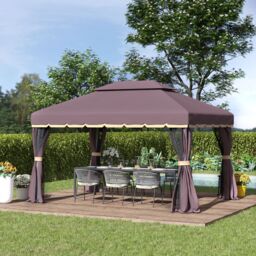 OUTSUNNY 3m x 3.6m Aluminium Gazebo Canopy Patio Marquee Party Tent in Chocolate - thumbnail 1