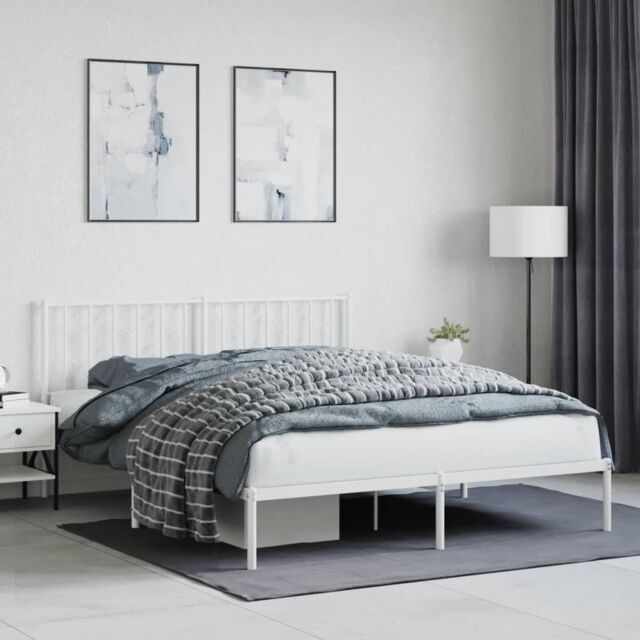 Berkfield Home Metal Bed Frame without Mattress with Headboard White 160x200cm - Size: 160x200 cm - image 1