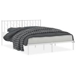 Berkfield Home Metal Bed Frame without Mattress with Headboard White 160x200cm - Size: 160x200 cm - thumbnail 2