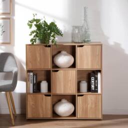CALICOSY 9-Compartment Unit With 5 Doors, Wood Finish, 89Cm Wide - MODU in Natural - thumbnail 4