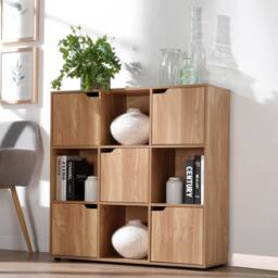 CALICOSY 9-Compartment Unit With 5 Doors, Wood Finish, 89Cm Wide - MODU in Natural - thumbnail 2