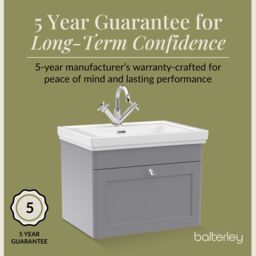 Balterley Bathroom Wall Hung 1-Drawer Vanity Unit & Fireclay Basin, Grey, 600mm in Grey - thumbnail 6