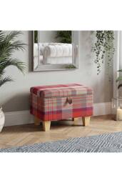 Living and Home Linen Upholstered Storage Ottoman in Red - thumbnail 3