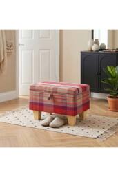 Living and Home Linen Upholstered Storage Ottoman in Red - thumbnail 5