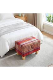 Living and Home Linen Upholstered Storage Ottoman in Red - thumbnail 4