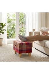 Living and Home Linen Upholstered Storage Ottoman in Red - thumbnail 2