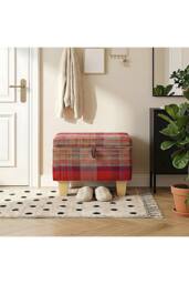 Living and Home Linen Upholstered Storage Ottoman in Red - thumbnail 1