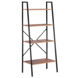 HOMCOM 4-Tier Minimalistic Ladder Shelf Unit Steel Frame Home Display Storage in Brown - thumbnail 2