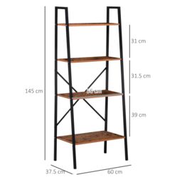 HOMCOM 4-Tier Minimalistic Ladder Shelf Unit Steel Frame Home Display Storage in Brown - thumbnail 3