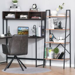 HOMCOM 4-Tier Minimalistic Ladder Shelf Unit Steel Frame Home Display Storage in Brown - thumbnail 4