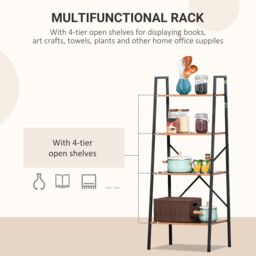 HOMCOM 4-Tier Minimalistic Ladder Shelf Unit Steel Frame Home Display Storage in Brown - thumbnail 5
