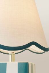 ValueLights Evie Check Cube Table Lamp with Trim Linen Scallop Lamp Shade & Bulb in Green - thumbnail 4