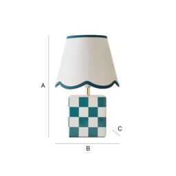 ValueLights Evie Check Cube Table Lamp with Trim Linen Scallop Lamp Shade & Bulb in Green - thumbnail 7
