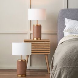Ruma Set of 2 Carrara Wood Effect Ceramic Table Lamp in Brown - thumbnail 1