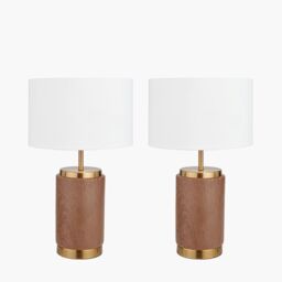Ruma Set of 2 Carrara Wood Effect Ceramic Table Lamp in Brown - thumbnail 2
