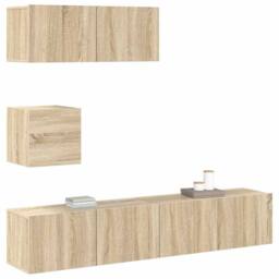 Berkfield Home Modern 4 Piece TV Cabinet Set Sonoma Oak Engineered Wood in Light Brown - thumbnail 4