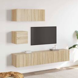 Berkfield Home Modern 4 Piece TV Cabinet Set Sonoma Oak Engineered Wood in Light Brown - thumbnail 2