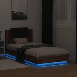 Berkfield Home Durable Bed Frame with LED without Mattress Brown Oak 75x190 cm S - Size: Small Single - thumbnail 2