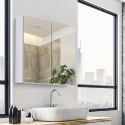 FORGEVIO Bathroom Cabinet Double Door Wall Mounted Mirror Stainless Steel in Silver - thumbnail 6