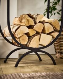 Dibor Traditional Style Black U Shape Log Storage Firewood Log Holder with Acorns H76 x W46cm - thumbnail 3