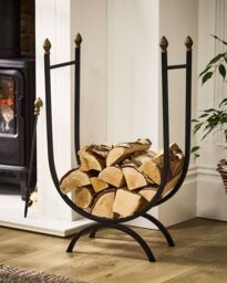 Dibor Traditional Style Black U Shape Log Storage Firewood Log Holder with Acorns H76 x W46cm