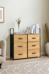 H&O Direct Freestanding 6-Drawer Wood & Fabric Storage Cabinet in Brown - thumbnail 3