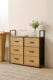 H&O Direct Freestanding 6-Drawer Wood & Fabric Storage Cabinet in Brown - thumbnail 2