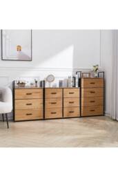 H&O Direct Freestanding 6-Drawer Wood & Fabric Storage Cabinet in Brown - thumbnail 4