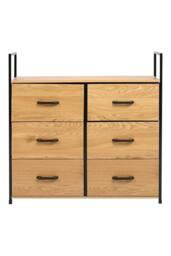 H&O Direct Freestanding 6-Drawer Wood & Fabric Storage Cabinet in Brown - thumbnail 1